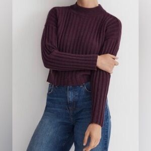 Madewell Mockneck Crop Sweater Wool Blend in Heather Plum Size XXS
